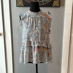 Hayden Blue and Orange Floral Ruffle Blouse